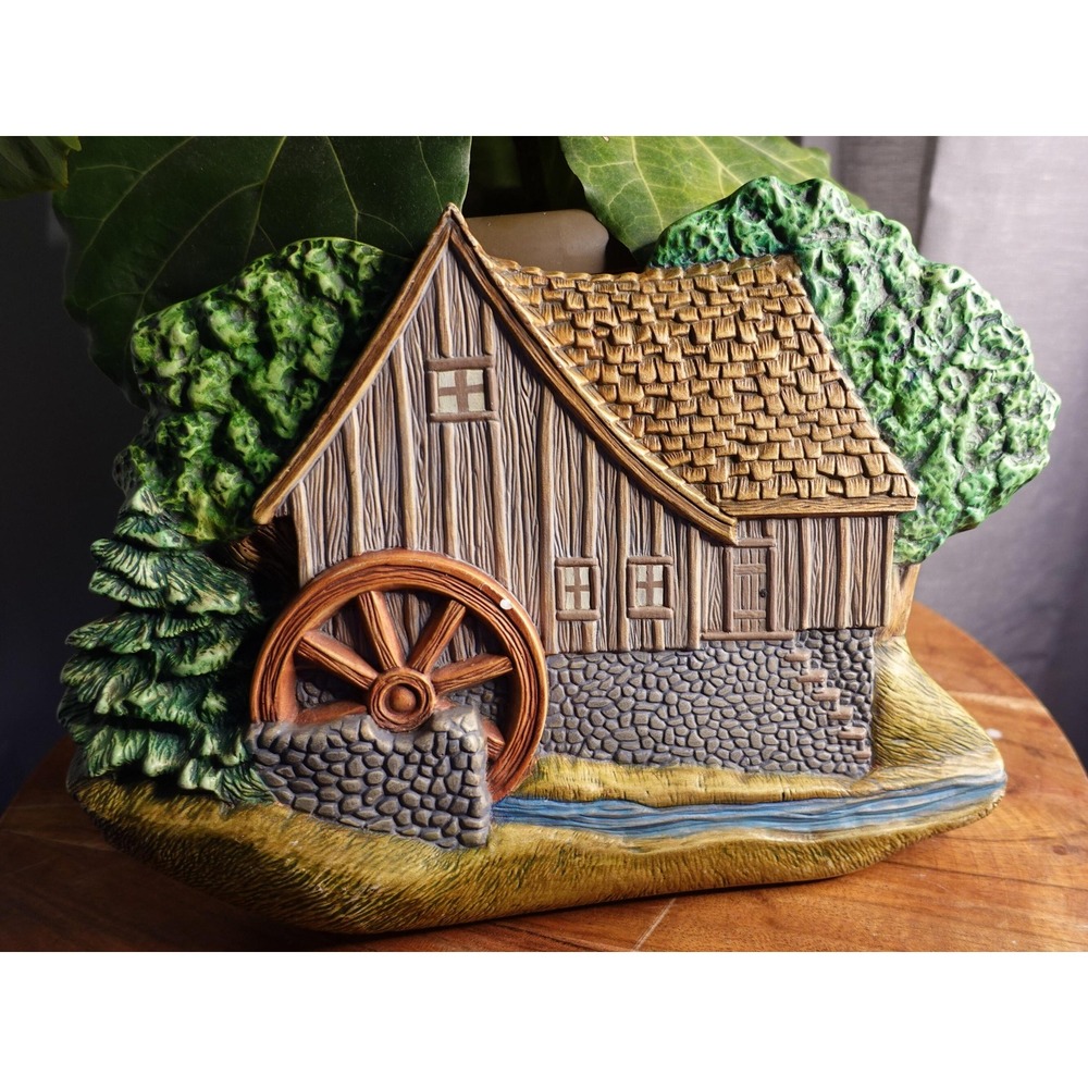 Vintage Water Mill House Planter Cottagecore Farmhouse Decor Sculpture Signed SD
